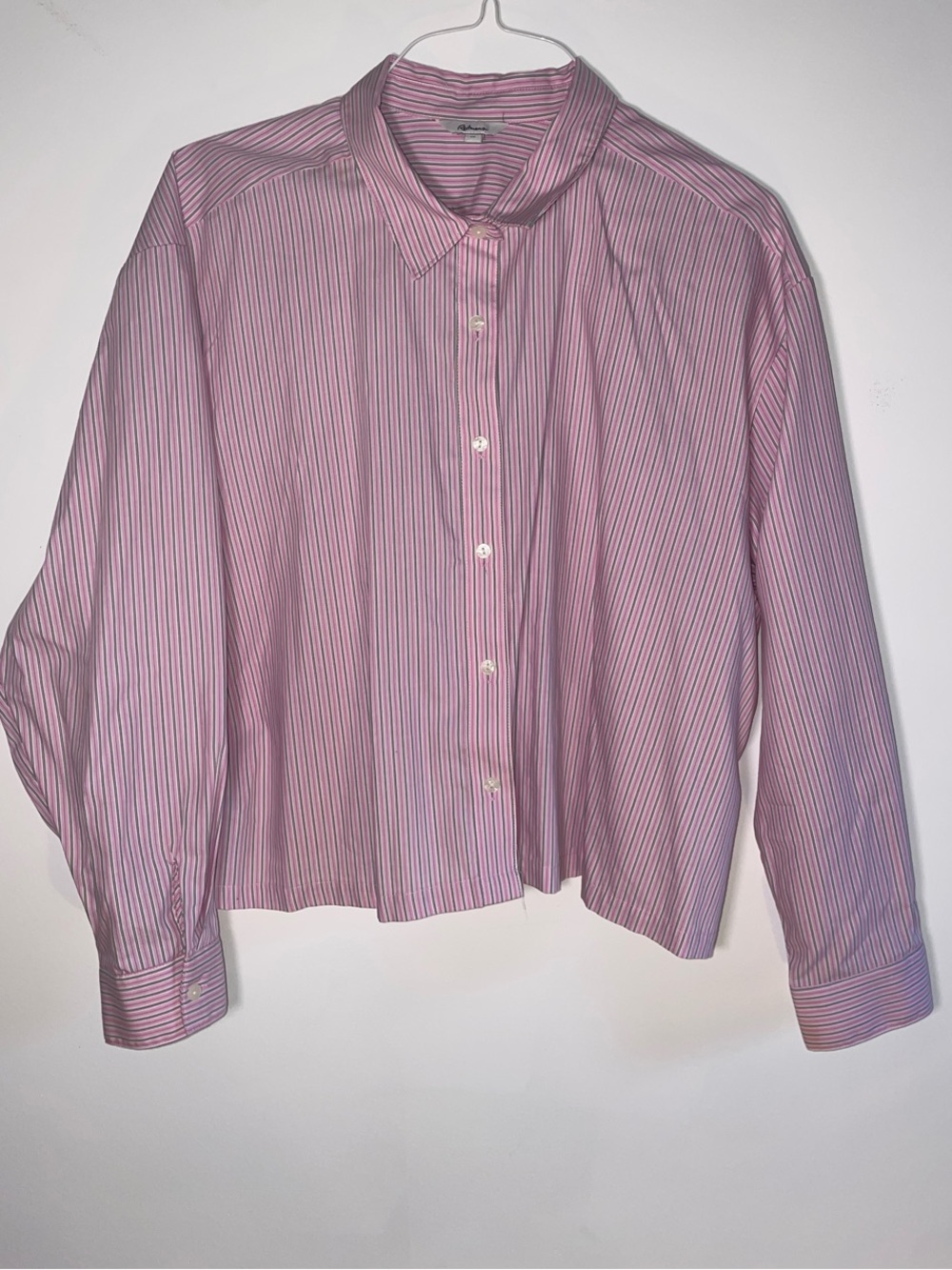 NWT - Reitmans Crop Button-Down Pink-Green-White Striped Shirt + extra button
